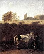 Karel Dujardin Italian Landscape with Herdsman and a Piebald Horse oil on canvas